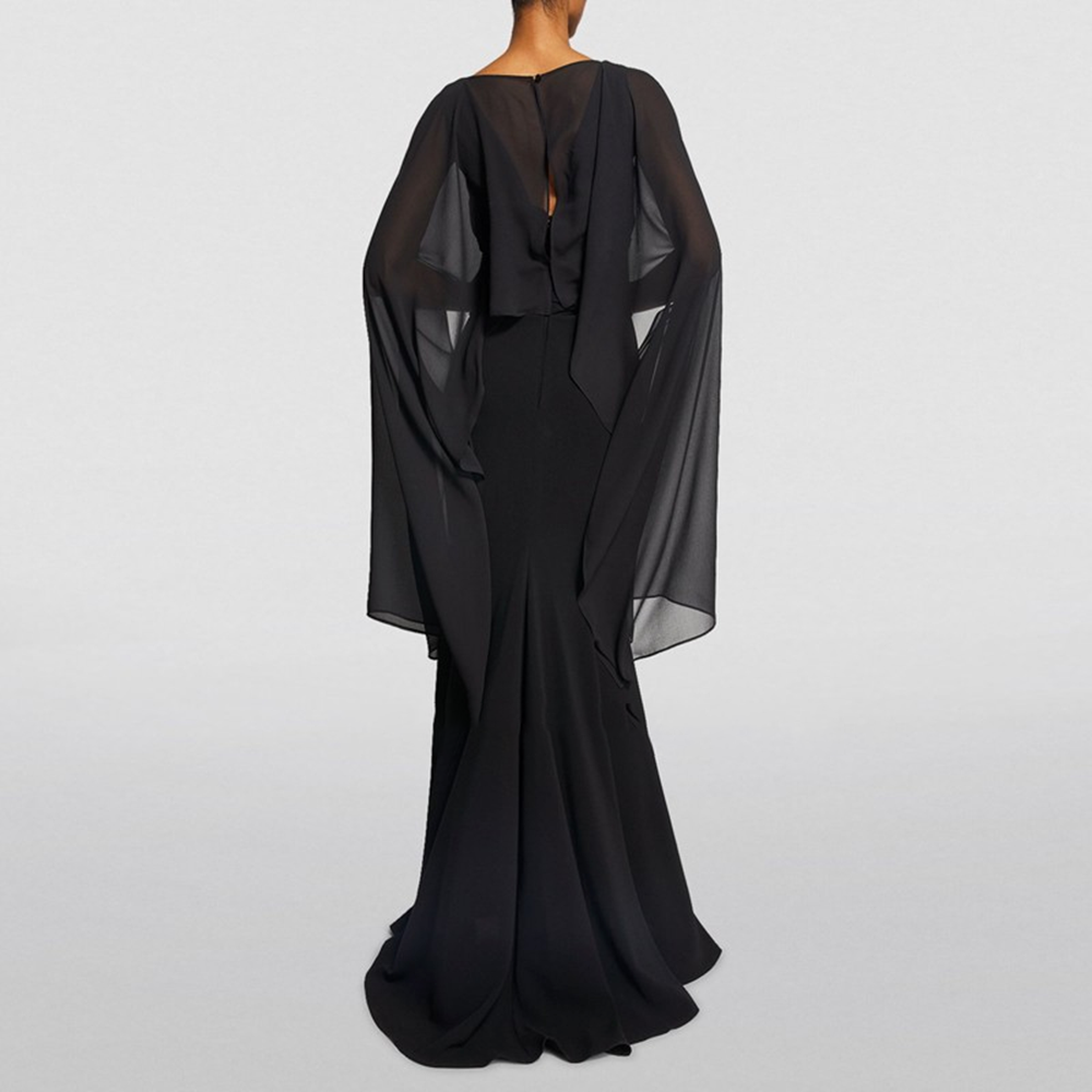 Cathy Black Cape Black Flowy Prom Dress With Side Split Floor Length A Line  Evening Gown For Parties And Special Occasions Style #230408 From Daye04,  $81.7 | DHgate.Com